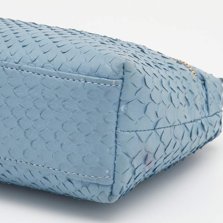 Pre Owned Loro Piana Light Blue Python Zip L19 Pouch