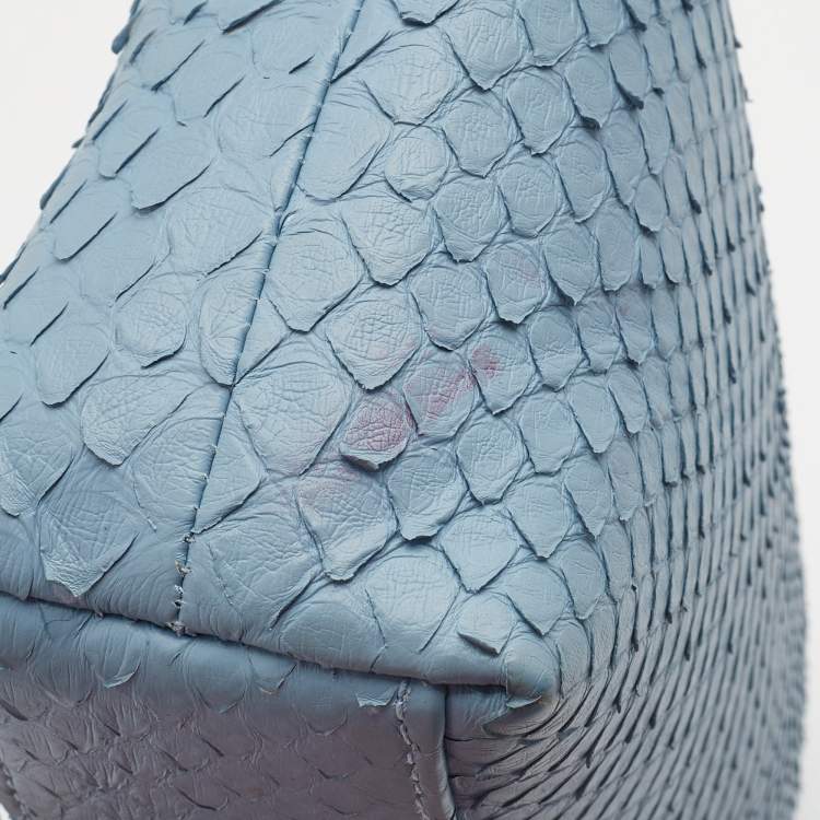 Pre Owned Loro Piana Light Blue Python Zip L19 Pouch