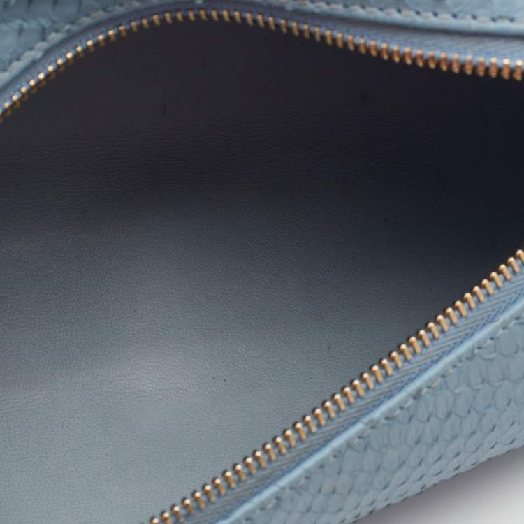 Pre Owned Loro Piana Light Blue Python Zip L19 Pouch