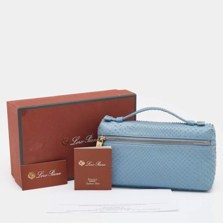 Pre Owned Loro Piana Light Blue Python Zip L19 Pouch
