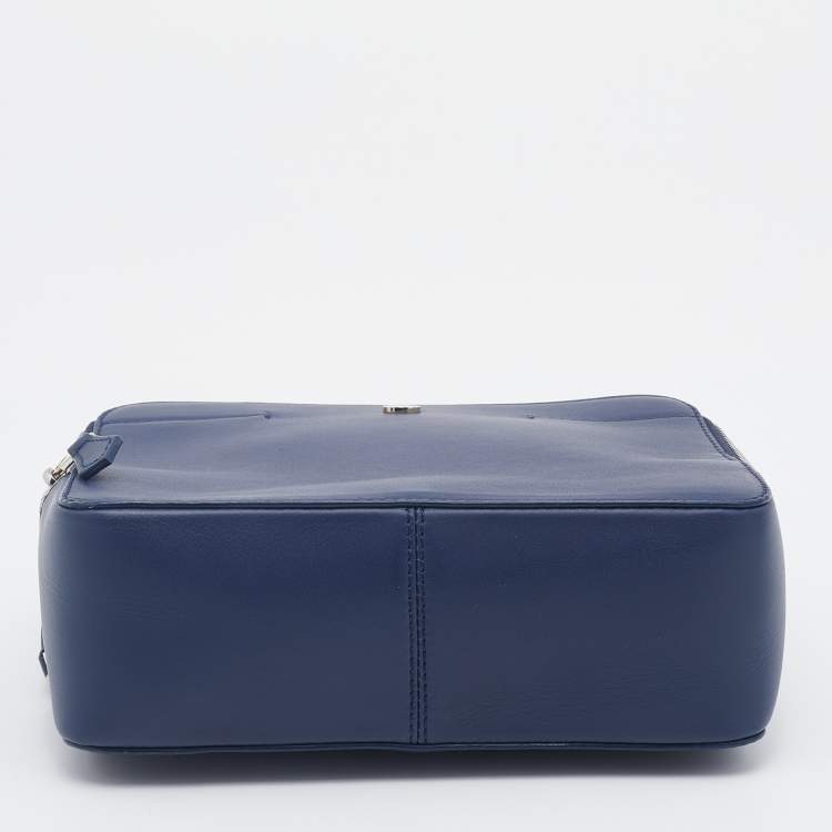 Pre Owned Loro Piana Blue Leather Mini Clui Crossbody Bag