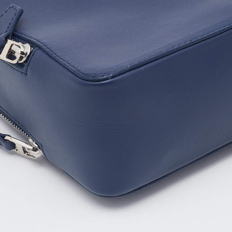 Pre Owned Loro Piana Blue Leather Mini Clui Crossbody Bag