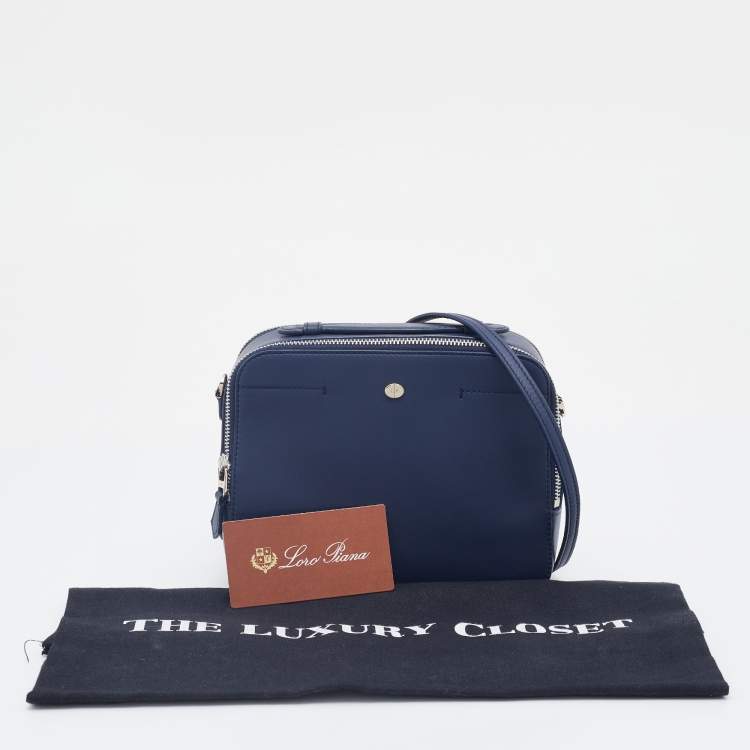 Pre Owned Loro Piana Blue Leather Mini Clui Crossbody Bag