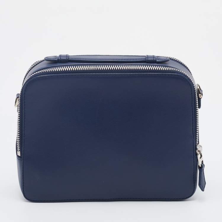 Pre Owned Loro Piana Blue Leather Mini Clui Crossbody Bag