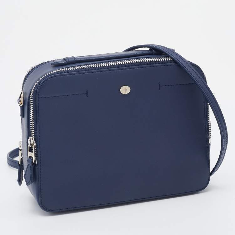 Pre Owned Loro Piana Blue Leather Mini Clui Crossbody Bag