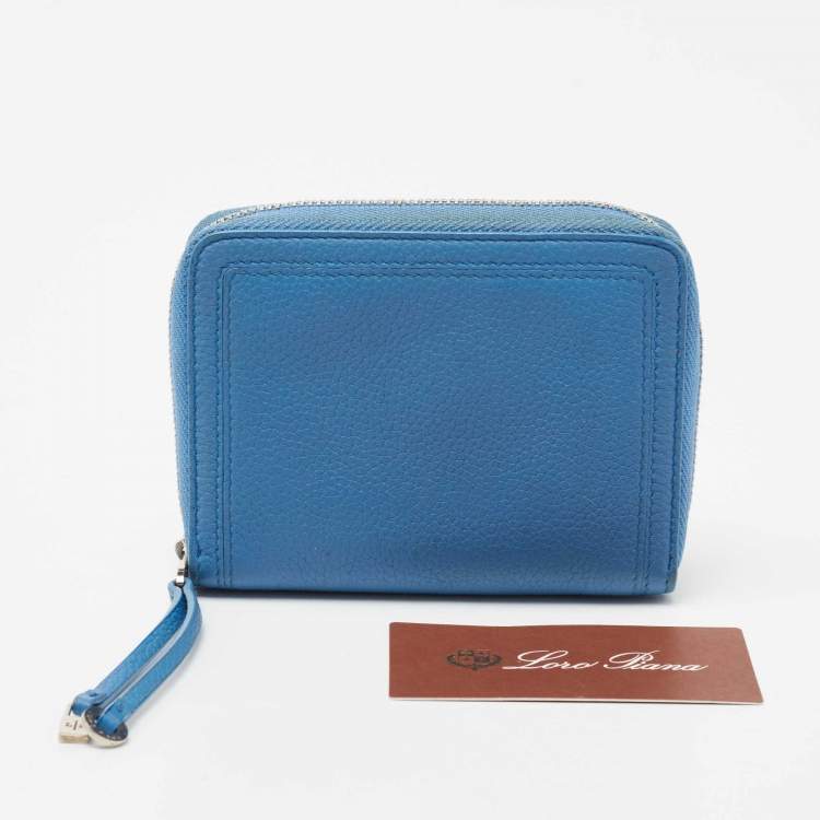 Pre Owned Loro Piana Blue Leather Zip Around Wallet