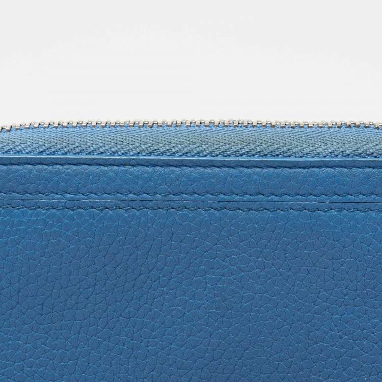 Pre Owned Loro Piana Blue Leather Zip Around Wallet