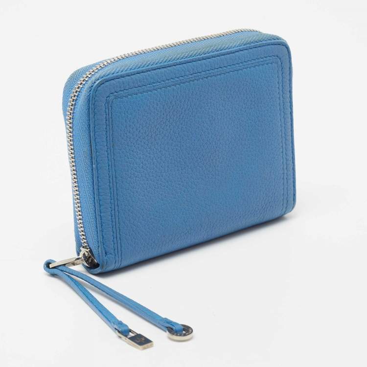 Pre Owned Loro Piana Blue Leather Zip Around Wallet