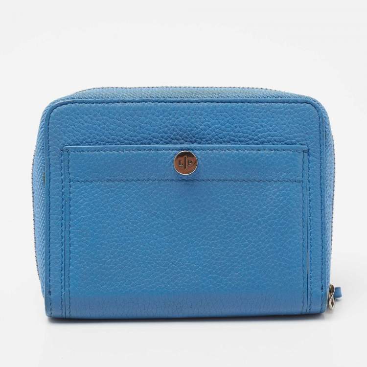 Pre Owned Loro Piana Blue Leather Zip Around Wallet