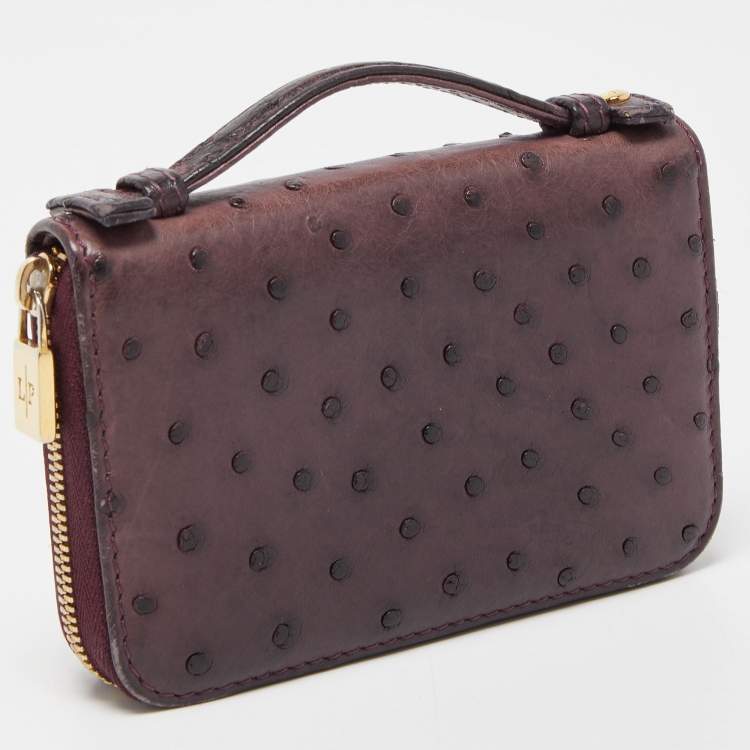 Pre Owned Loro Piana Purple Ostrich Zip Coin Purse