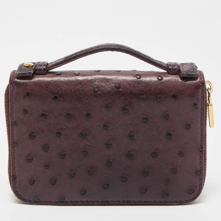 Pre Owned Loro Piana Purple Ostrich Zip Coin Purse