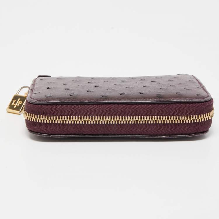 Pre Owned Loro Piana Purple Ostrich Zip Coin Purse