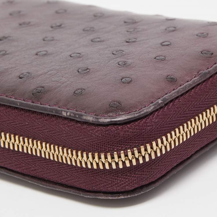 Pre Owned Loro Piana Purple Ostrich Zip Coin Purse