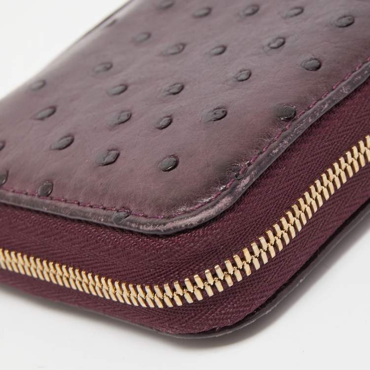 Pre Owned Loro Piana Purple Ostrich Zip Coin Purse
