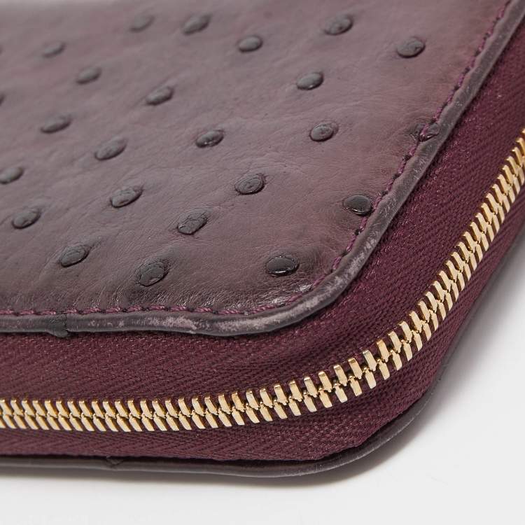 Pre Owned Loro Piana Purple Ostrich Zip Coin Purse