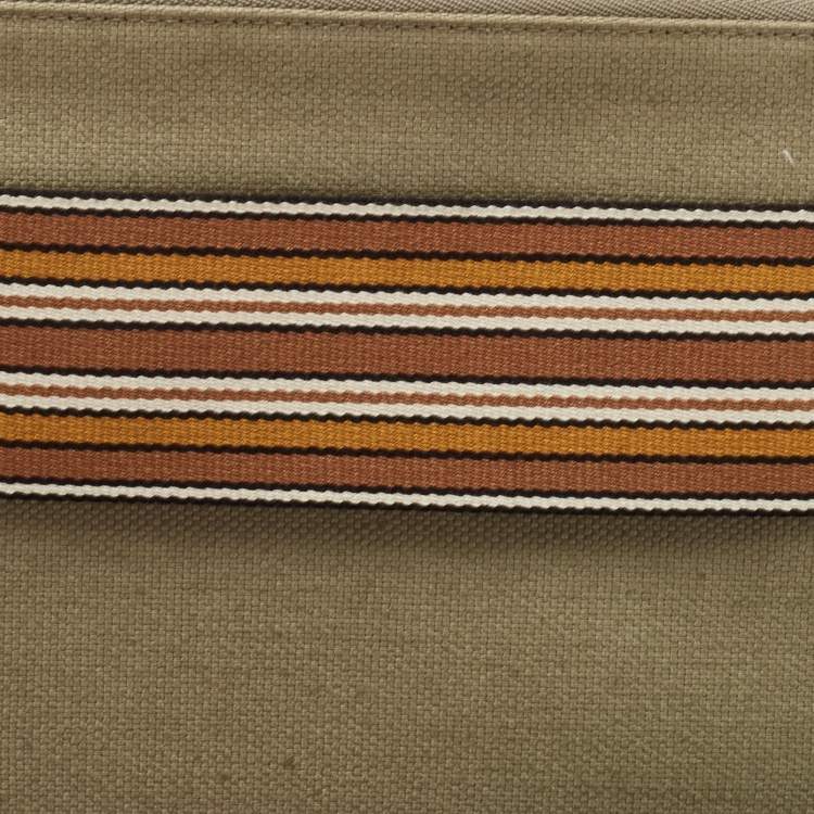 Pre Owned Loro Piana Green Canvas The Suitcase Stripe Pouch