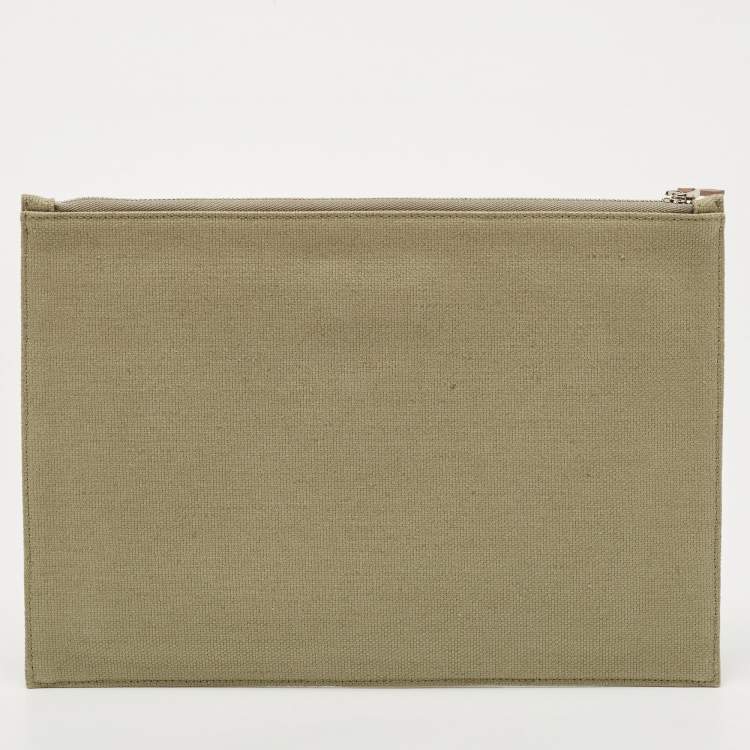 Pre Owned Loro Piana Green Canvas The Suitcase Stripe Pouch