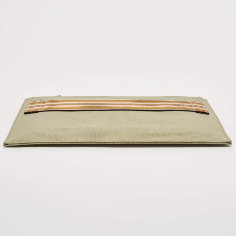 Pre Owned Loro Piana Green Canvas The Suitcase Stripe Pouch