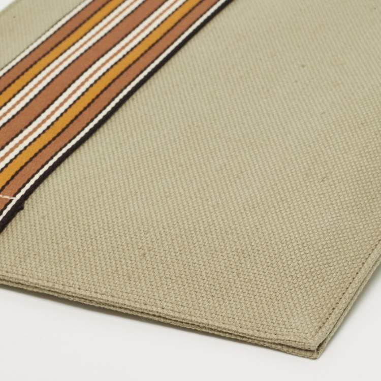 Pre Owned Loro Piana Green Canvas The Suitcase Stripe Pouch