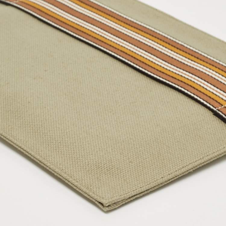 Pre Owned Loro Piana Green Canvas The Suitcase Stripe Pouch