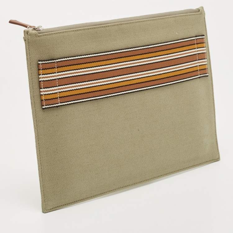 Pre Owned Loro Piana Green Canvas The Suitcase Stripe Pouch