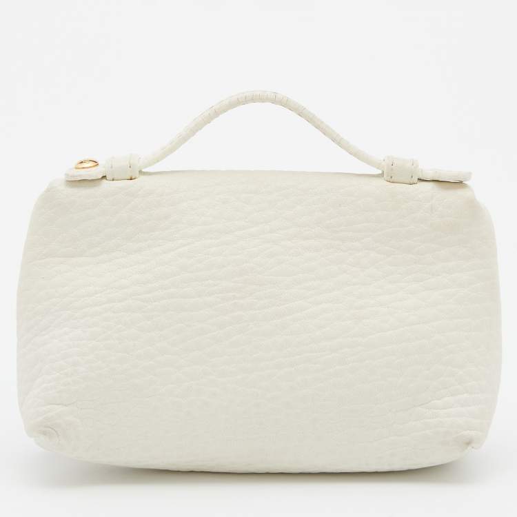 Pre Owned Loro Piana Off White Leather Zip L14 Pouch
