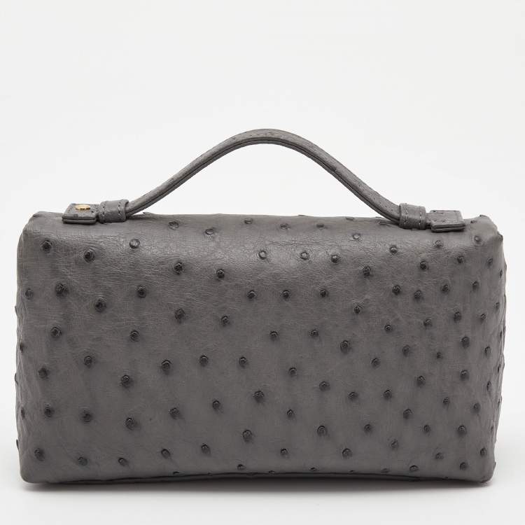 Pre Owned Loro Piana Grey Ostrich Leather Zip Pouch