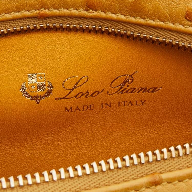 Pre Owned Loro Piana Mustard Ostrich Zip Crossbody Bag