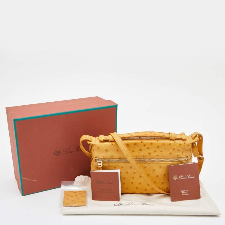 Pre Owned Loro Piana Mustard Ostrich Zip Crossbody Bag