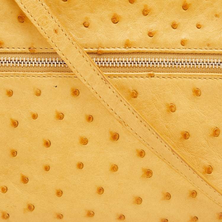 Pre Owned Loro Piana Mustard Ostrich Zip Crossbody Bag