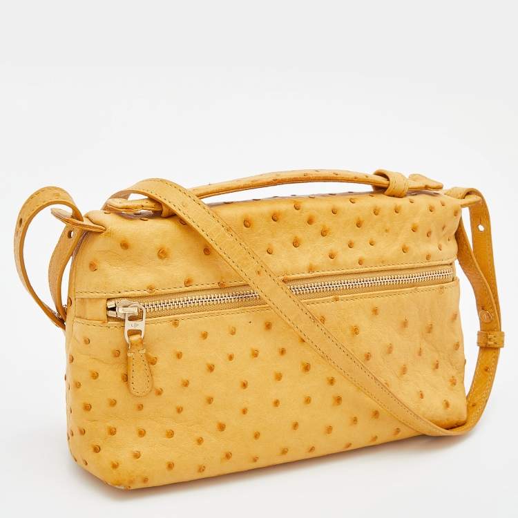Pre Owned Loro Piana Mustard Ostrich Zip Crossbody Bag