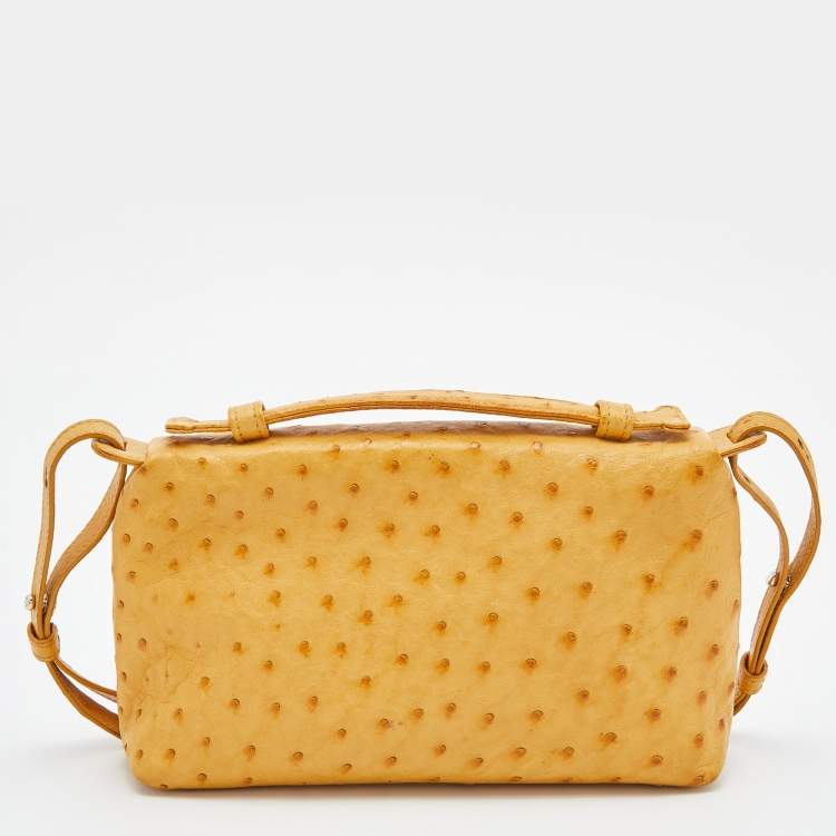 Pre Owned Loro Piana Mustard Ostrich Zip Crossbody Bag