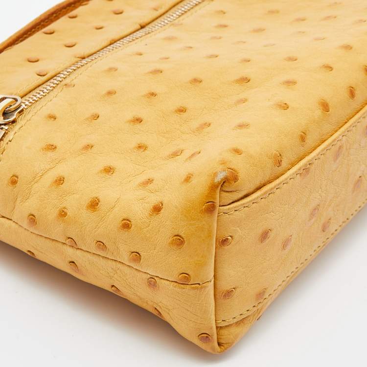 Pre Owned Loro Piana Mustard Ostrich Zip Crossbody Bag