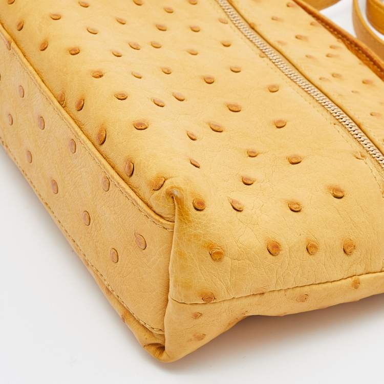 Pre Owned Loro Piana Mustard Ostrich Zip Crossbody Bag