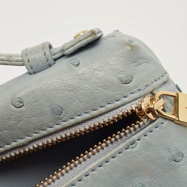 Pre Owned Loro Piana Sky Blue Ostrich L19 Pouch