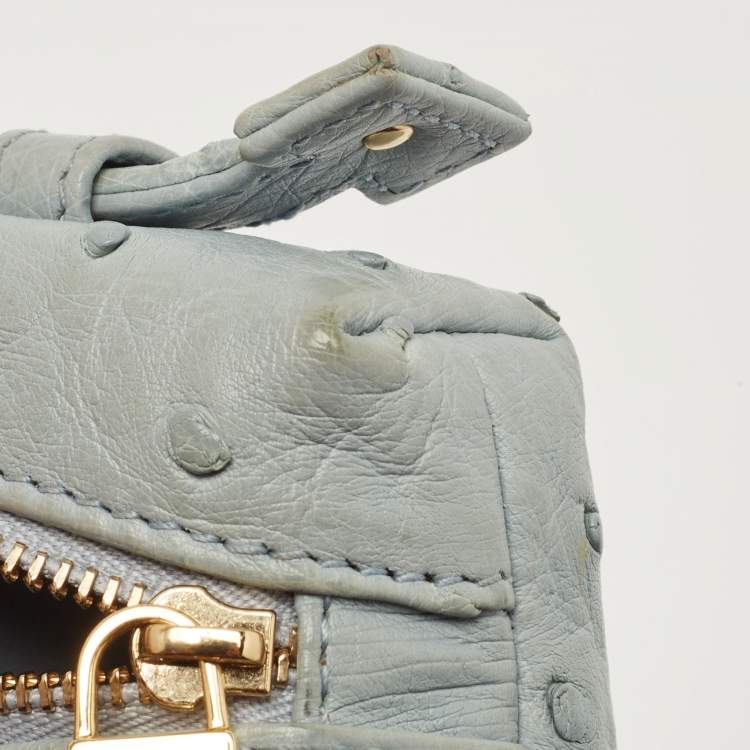 Pre Owned Loro Piana Sky Blue Ostrich L19 Pouch