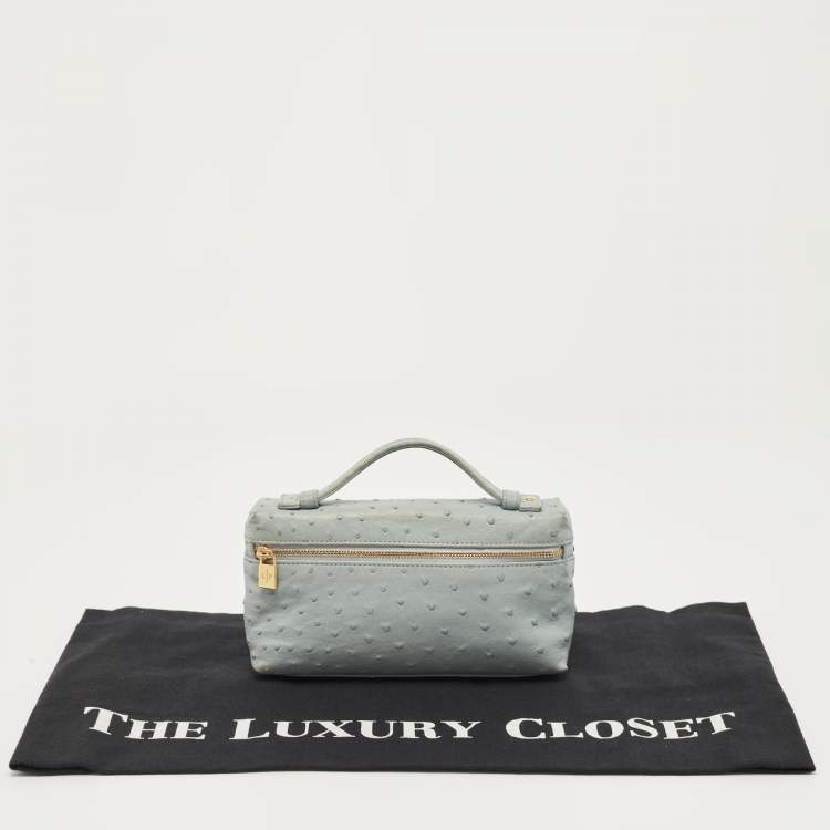 Pre Owned Loro Piana Sky Blue Ostrich L19 Pouch