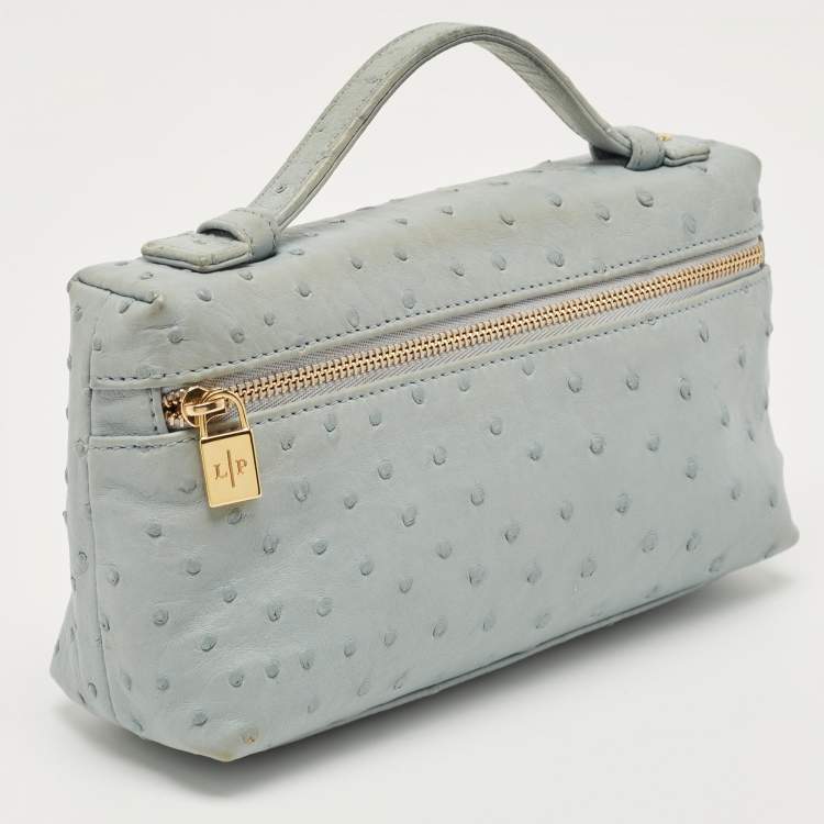 Pre Owned Loro Piana Sky Blue Ostrich L19 Pouch