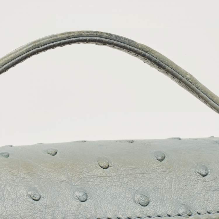 Pre Owned Loro Piana Sky Blue Ostrich L19 Pouch