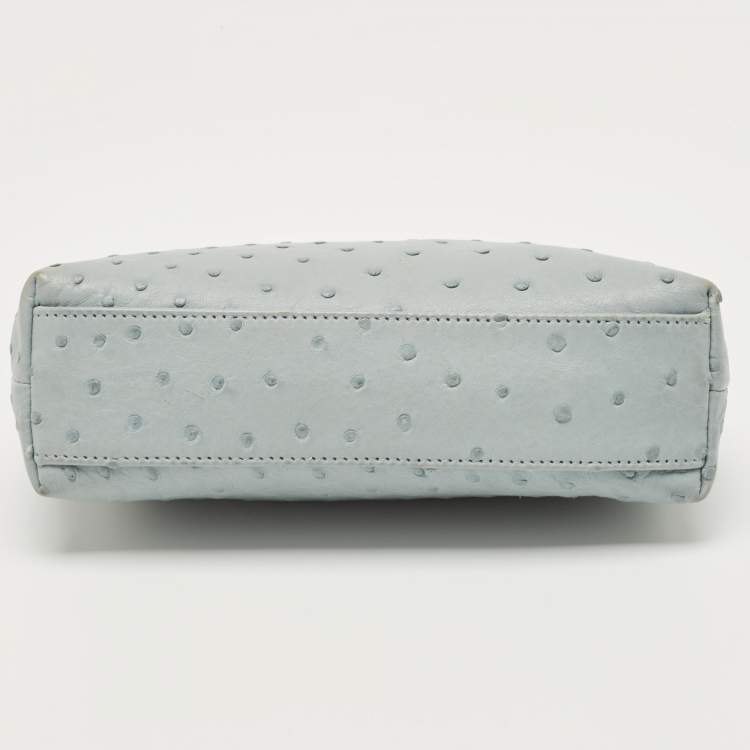 Pre Owned Loro Piana Sky Blue Ostrich L19 Pouch