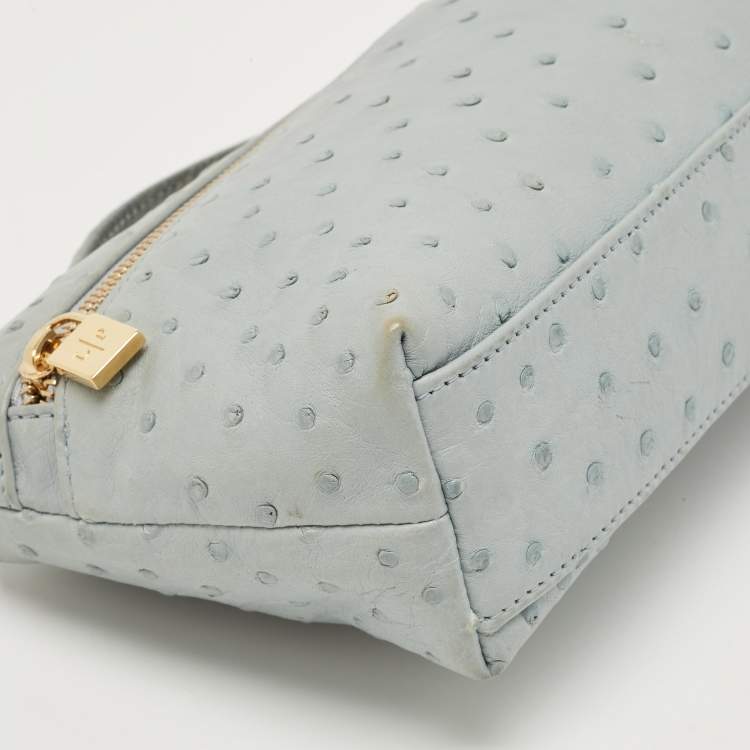Pre Owned Loro Piana Sky Blue Ostrich L19 Pouch