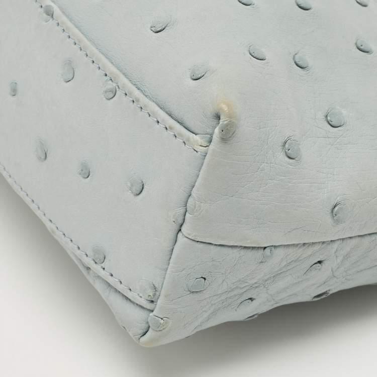 Pre Owned Loro Piana Sky Blue Ostrich L19 Pouch