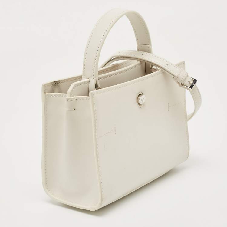 Pre Owned Loro Piana White Leather Petite Odessa Top Handle Bag