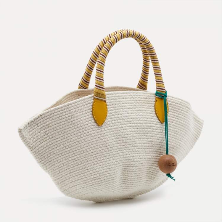 Pre Owned Loro Piana Beige/Yellow Cotton Mini Eolian Bag