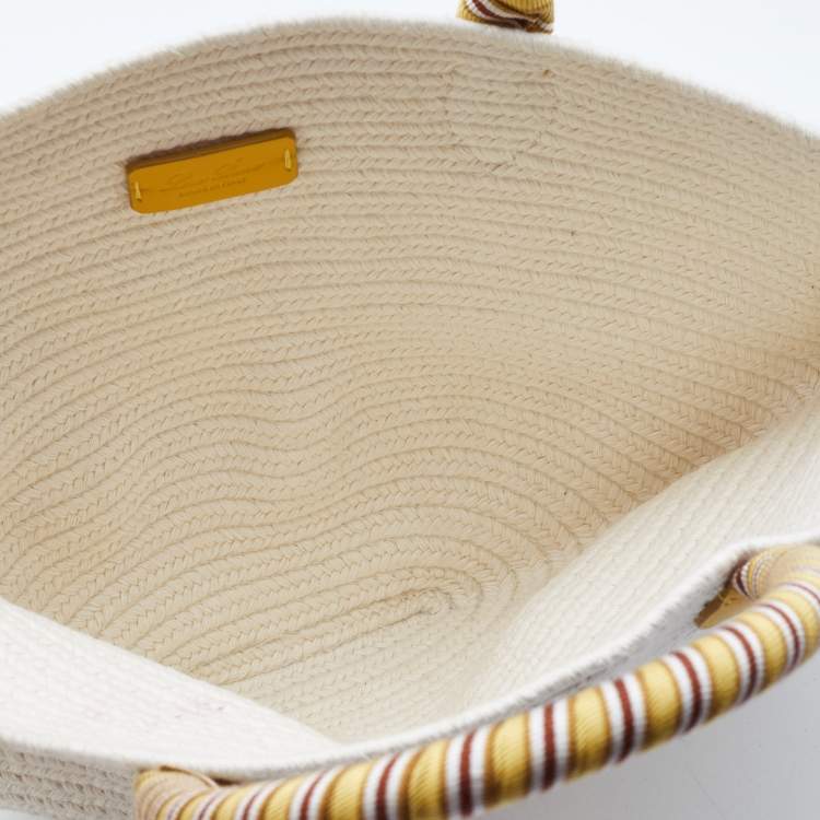 Pre Owned Loro Piana Beige/Yellow Cotton Mini Eolian Bag