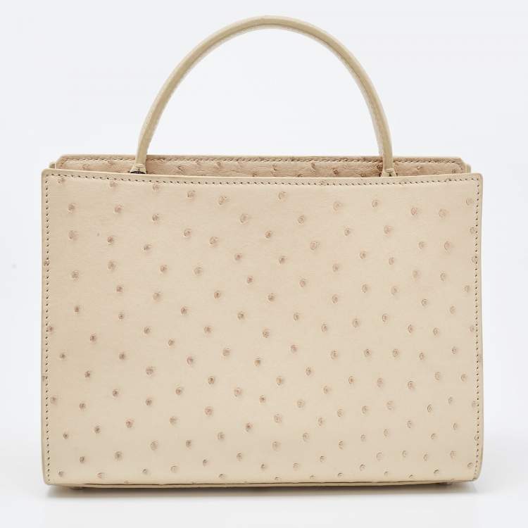 Pre Owned Loro Piana Light Beige Ostrich Odessa Top Handle Bag