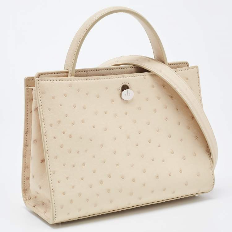 Pre Owned Loro Piana Light Beige Ostrich Odessa Top Handle Bag