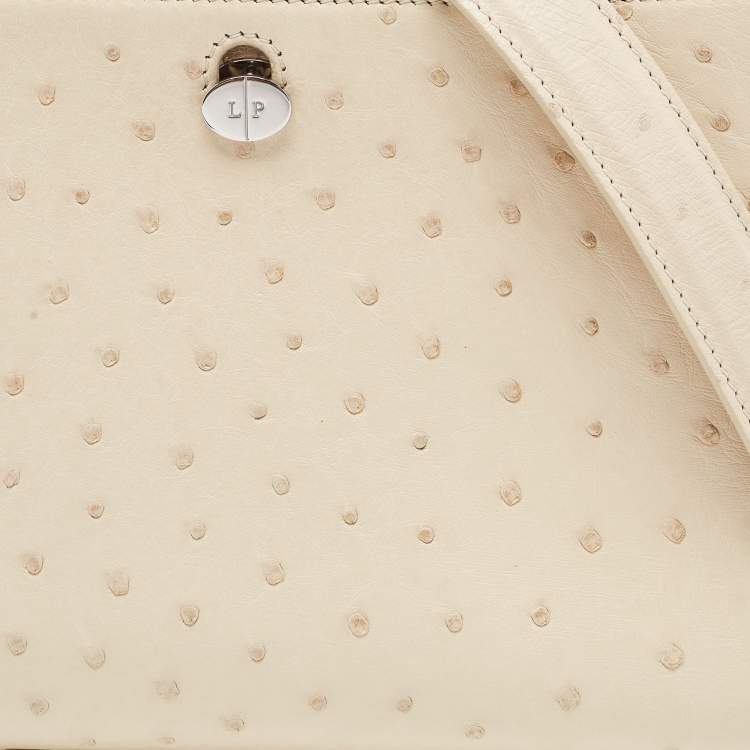 Pre Owned Loro Piana Light Beige Ostrich Odessa Top Handle Bag