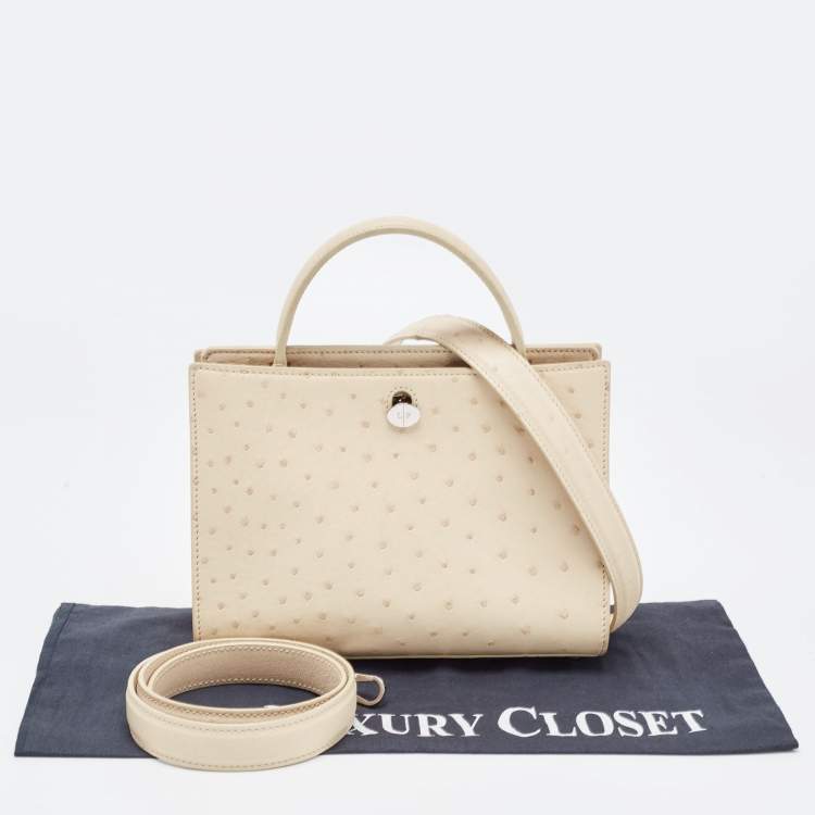 Pre Owned Loro Piana Light Beige Ostrich Odessa Top Handle Bag