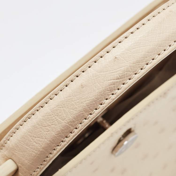 Pre Owned Loro Piana Light Beige Ostrich Odessa Top Handle Bag